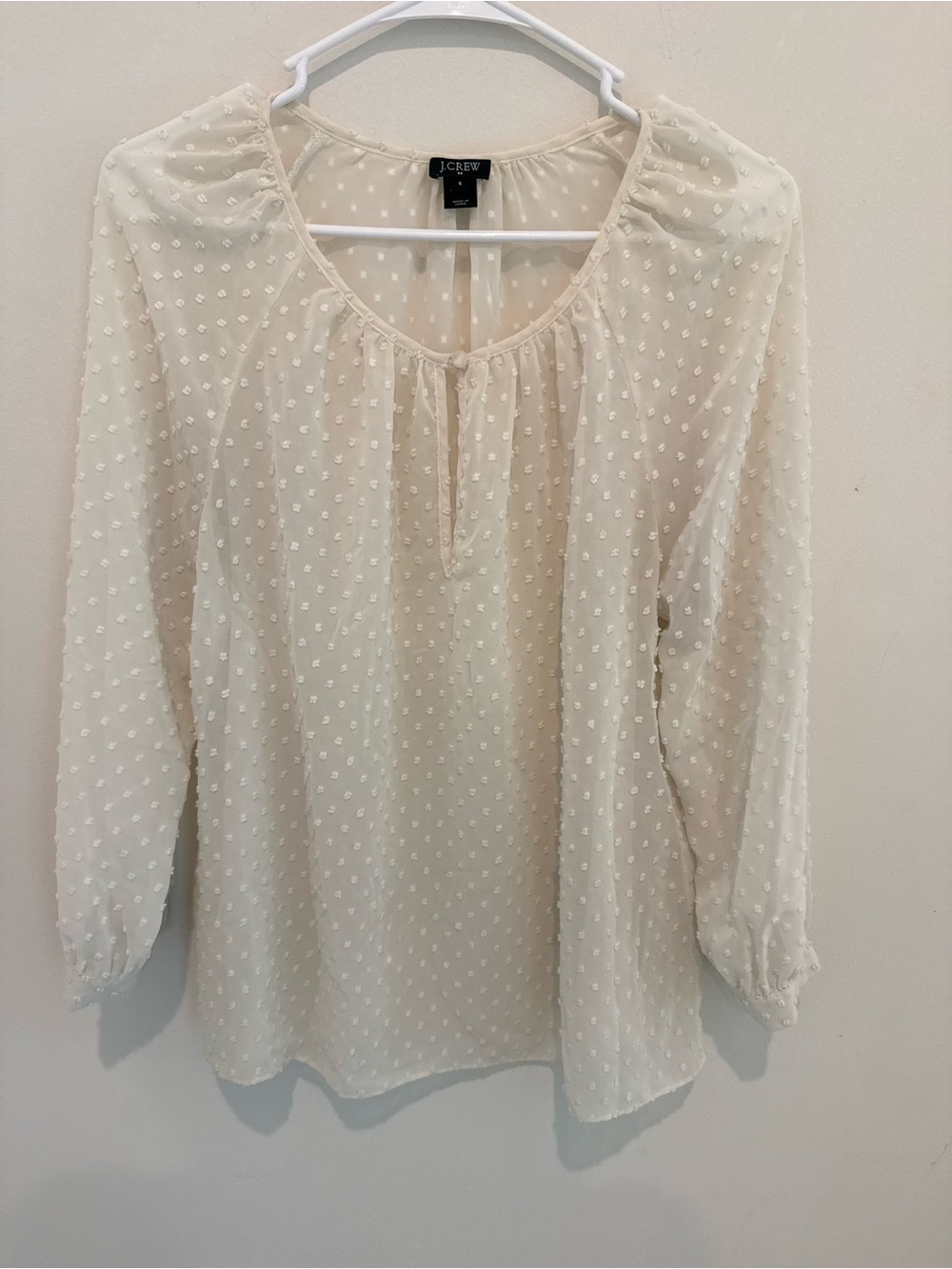 J. Crew Cream Swiss Dot Peasant Blouse